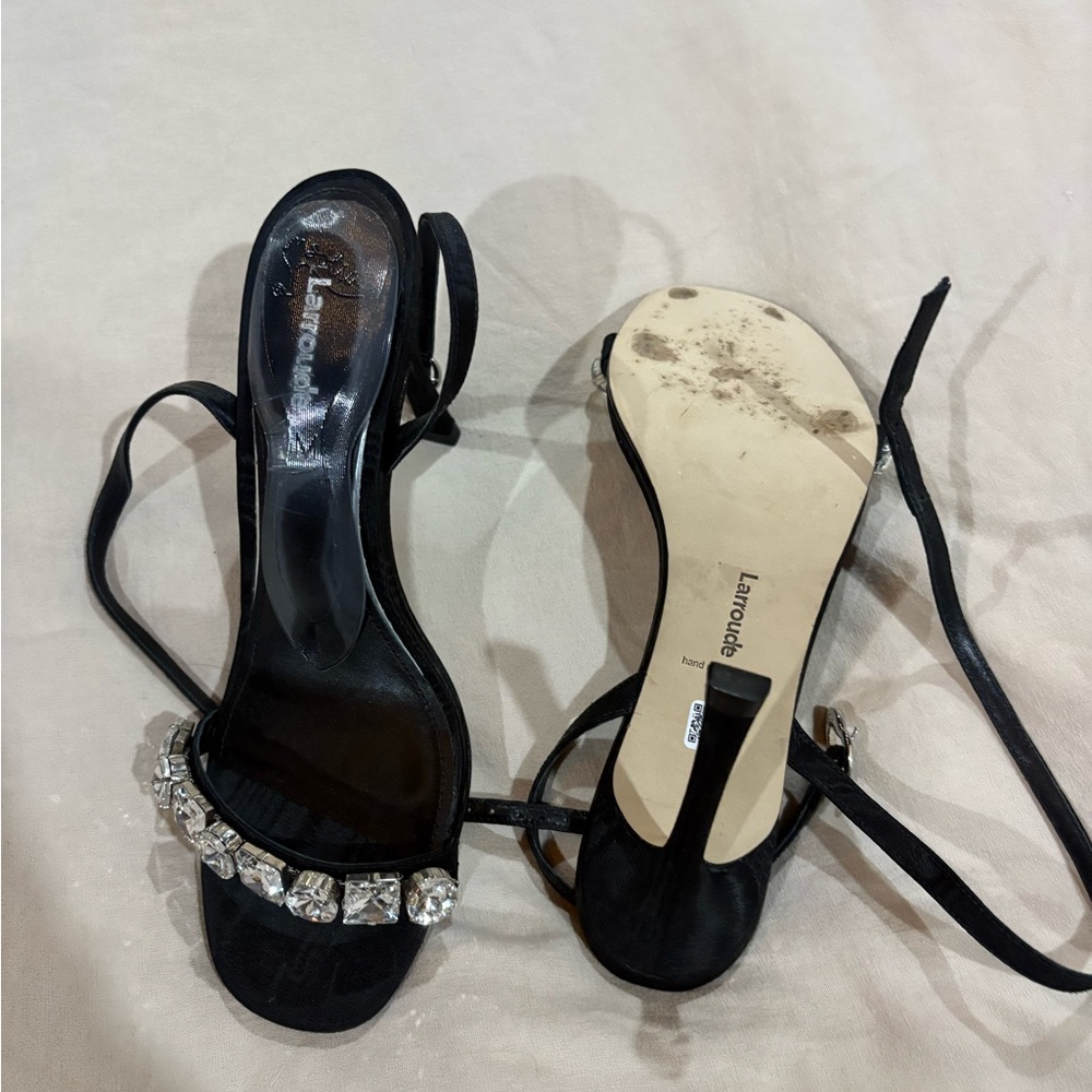 Larroude Black Heels with Crystal Embellishments